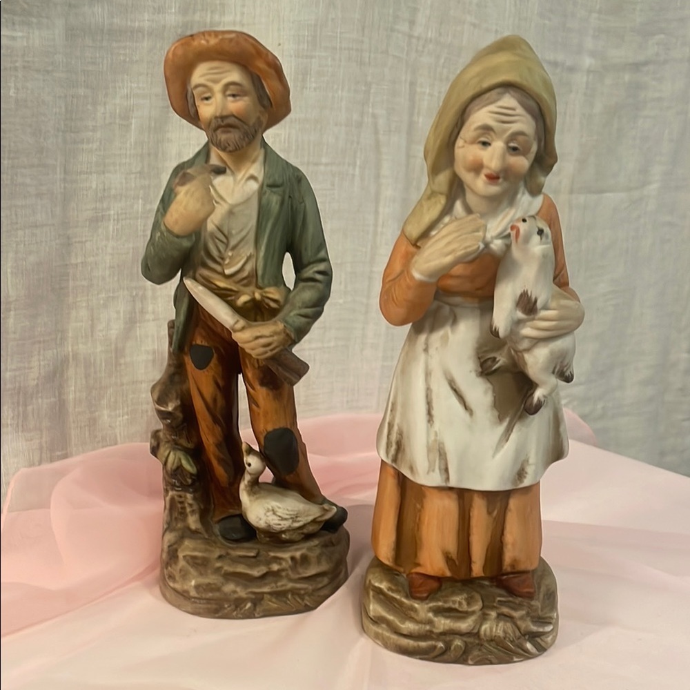 Vintage Ceramic Farmer and Wife Figurines